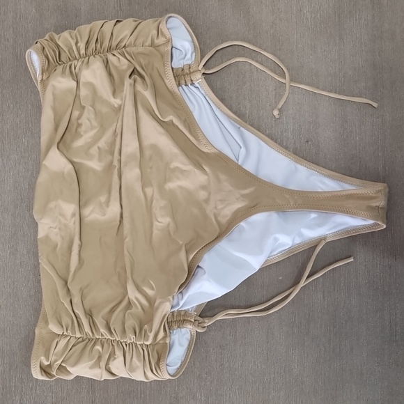 Fashion Nova, tan bikini set, ruched,  adjustable straps, size 3 XL - Picture 3 of 10